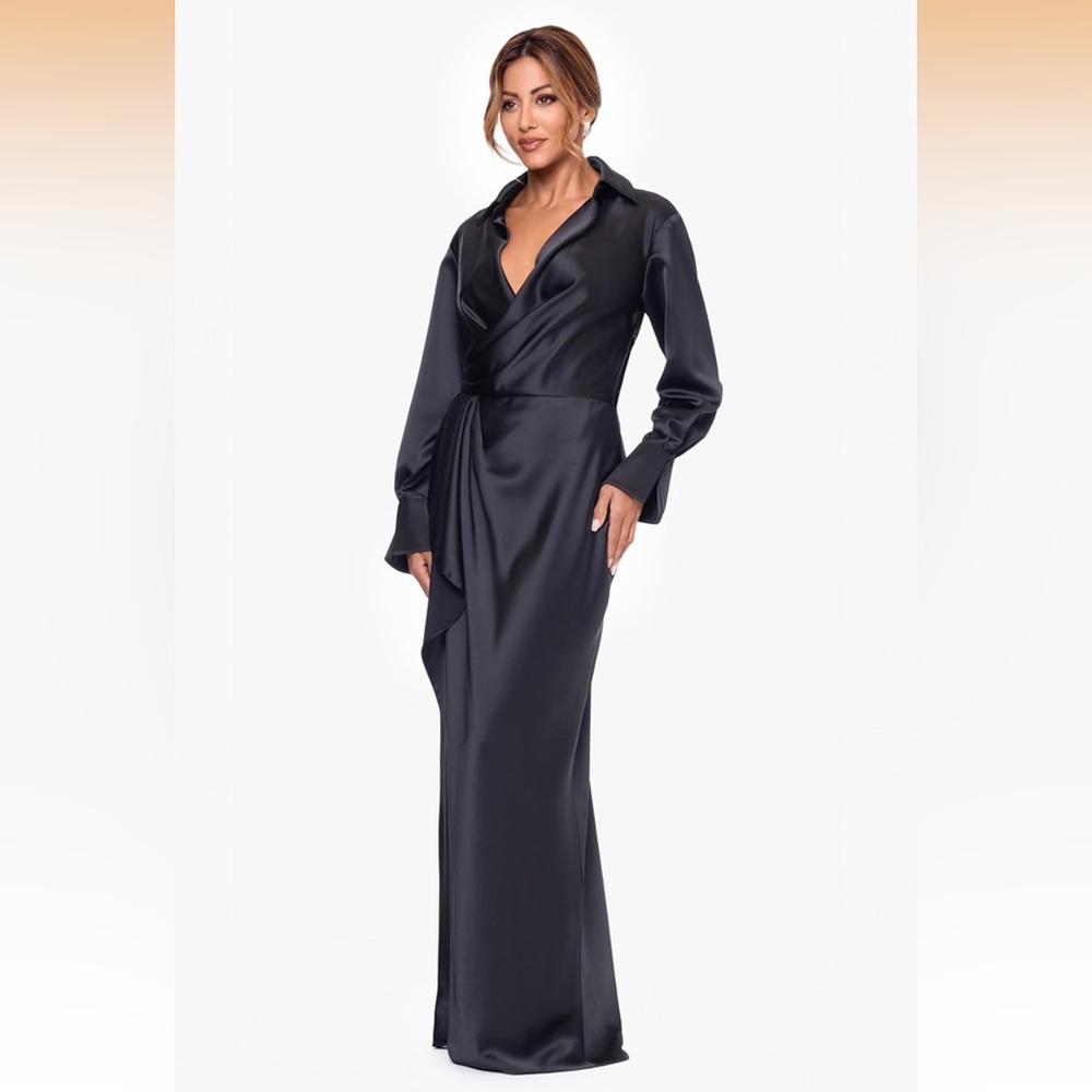 NWT Black Satin Wrap Dress - Picture 3 of 3